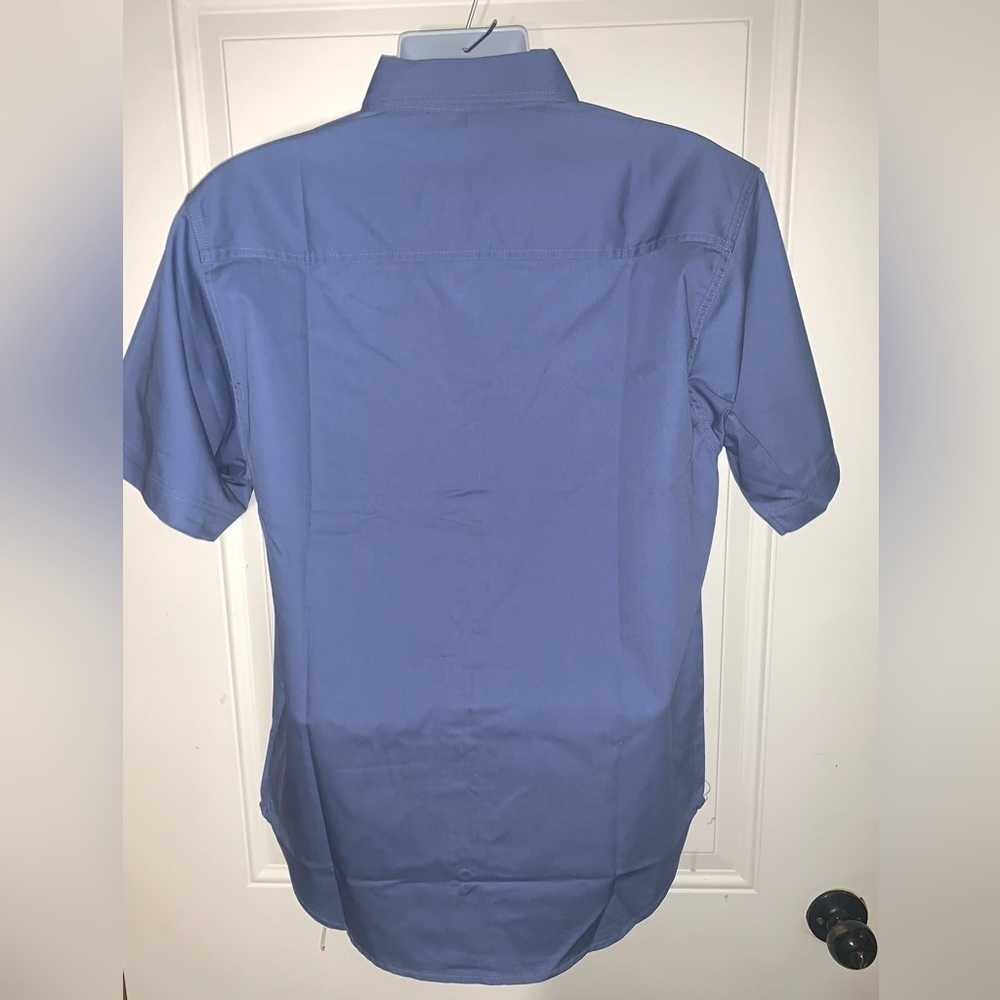 Tri- Mountain Blue Oxford Button down short sleeve shirt Men’s Large new - Picture 2 of 7